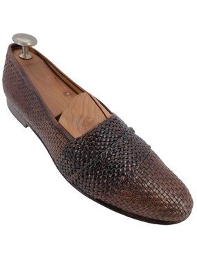 Vintage Bally Italy Mens Size 11M Brown hand woven Leather Dress Shoes Loafers